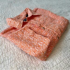 Roundtree & Yorke Shirt Orange White Linen / Cotton Button Up Short Sleeve